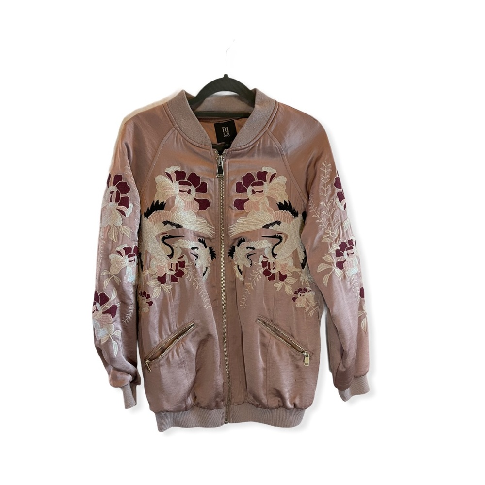 River Island Pink Satin Embroidered Bomber
